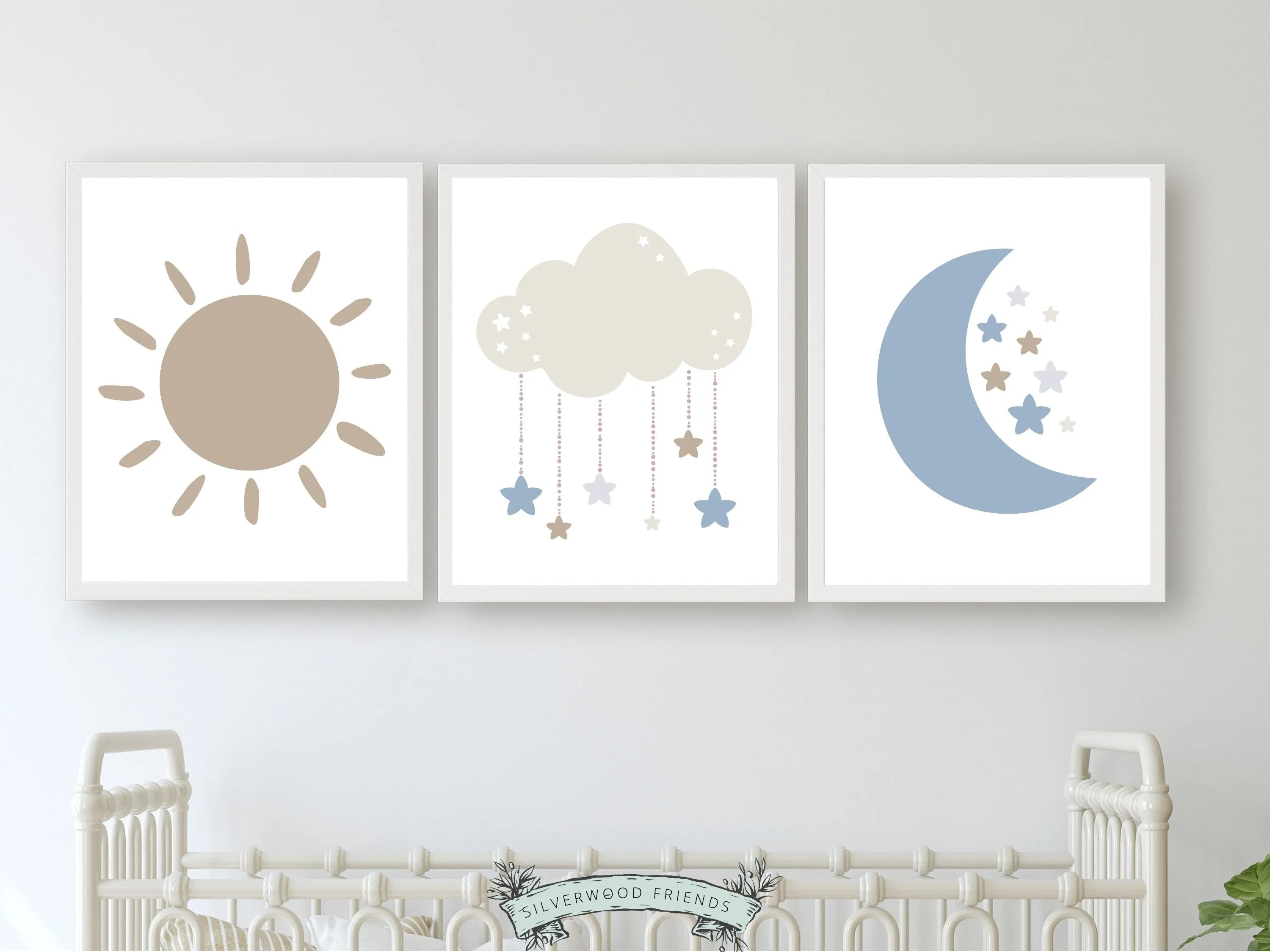 Cloud Moon Sun Nursery Prints