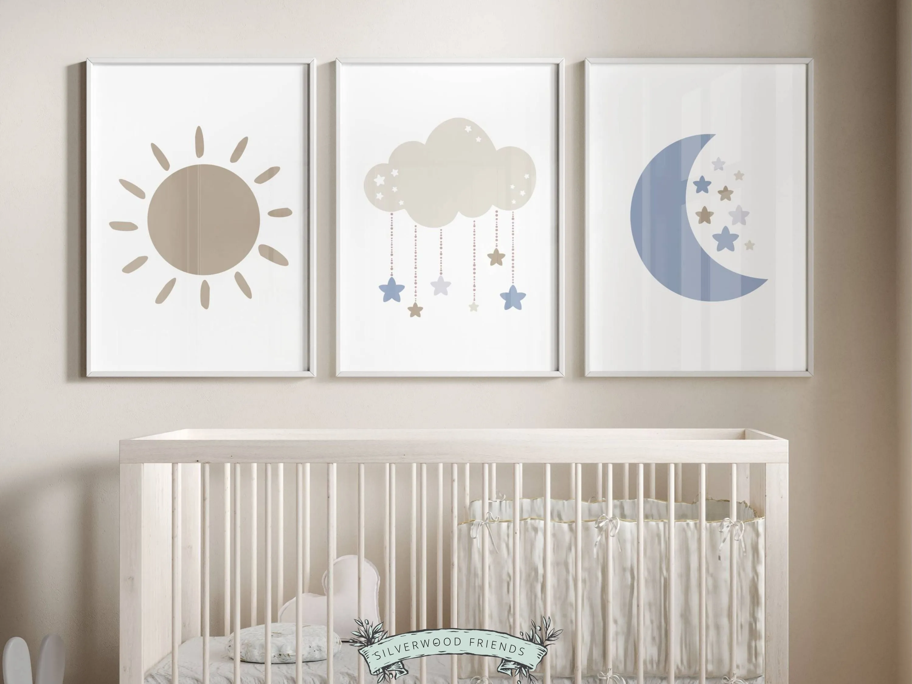 Cloud Moon Sun Nursery Prints