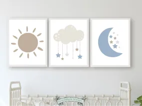 Cloud Moon Sun Nursery Prints