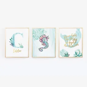 Custom Name Teal Mermaid Wall Art for Nursery