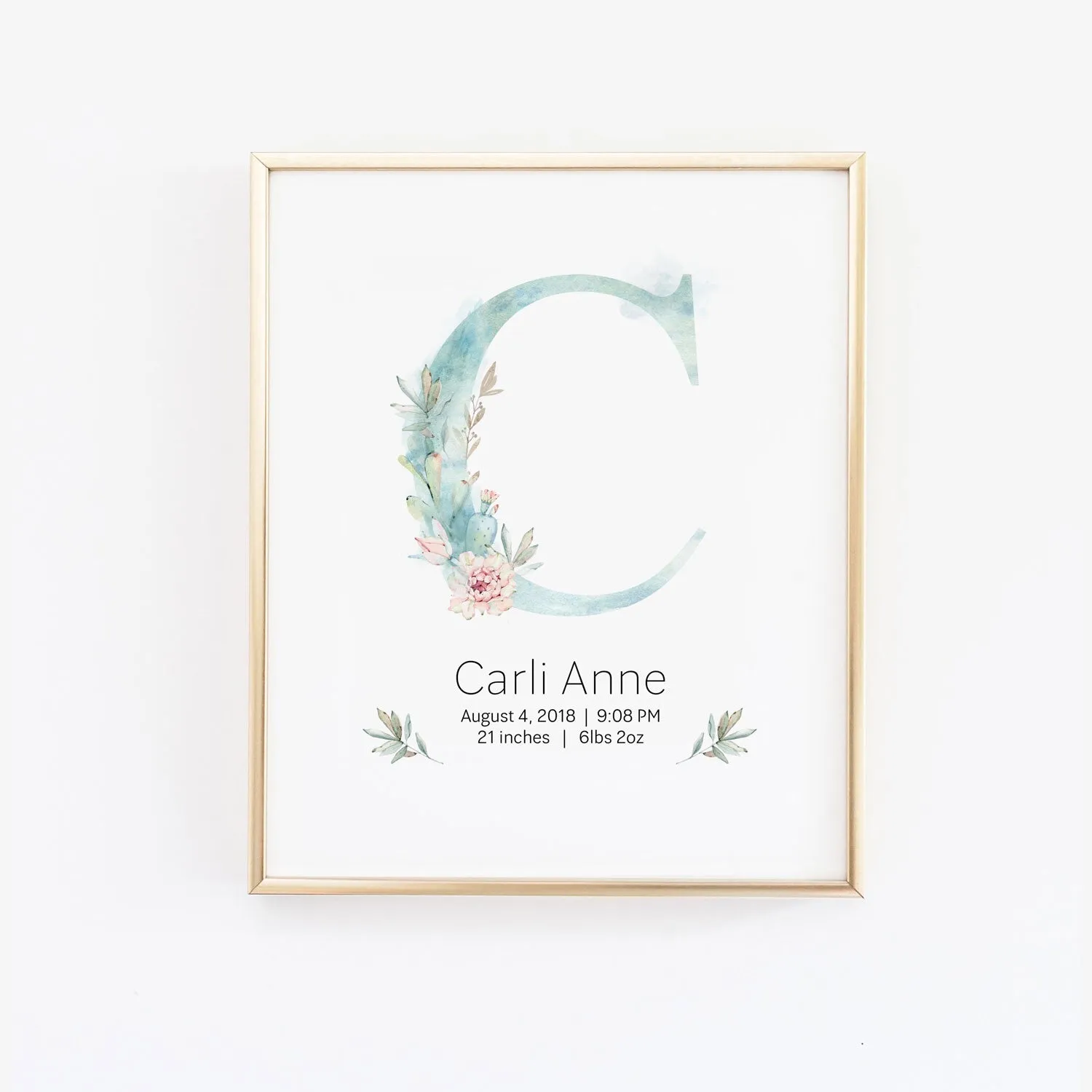 Customized Cactus Nursery Girl Name Wall Print Baby Keepsake