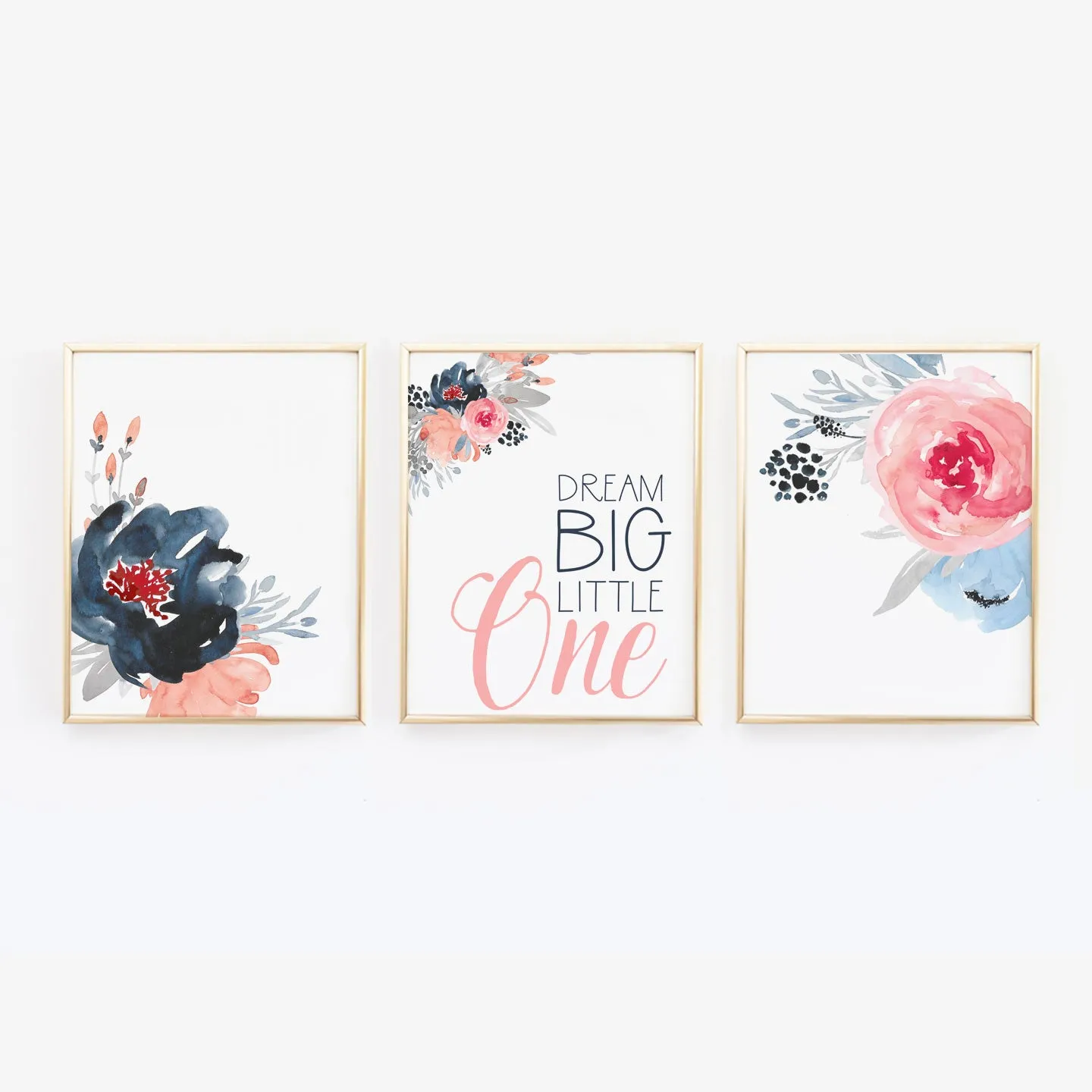 Dream Big Little One Nursery Watercolor Floral Prints