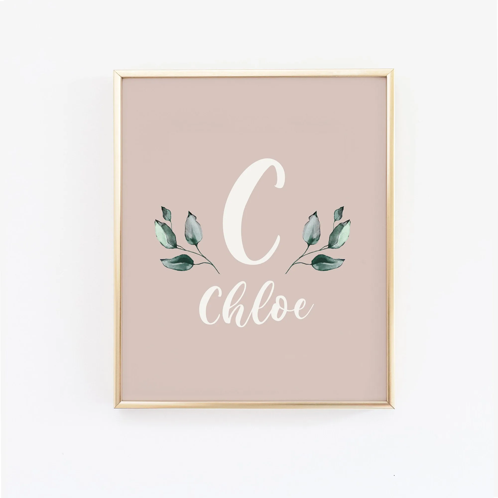 Earthy Muted Name Print with Leaves