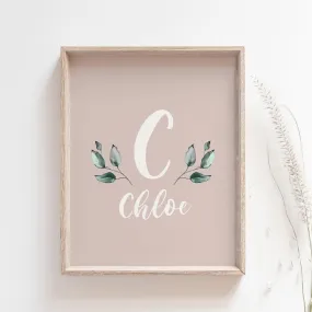 Earthy Muted Name Print with Leaves