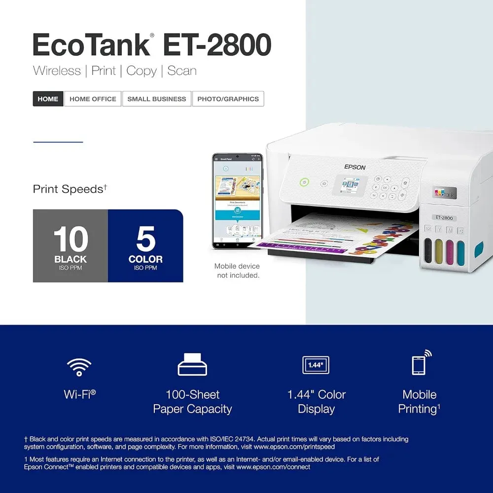 EcoTank ET-2800 Wireless Color All-in-One Cartridge-Free Supertank Printer with Scan and Copy The Ideal Basic Home Printer