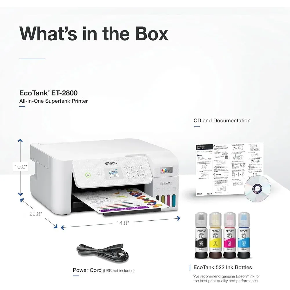 EcoTank ET-2800 Wireless Color All-in-One Cartridge-Free Supertank Printer with Scan and Copy The Ideal Basic Home Printer