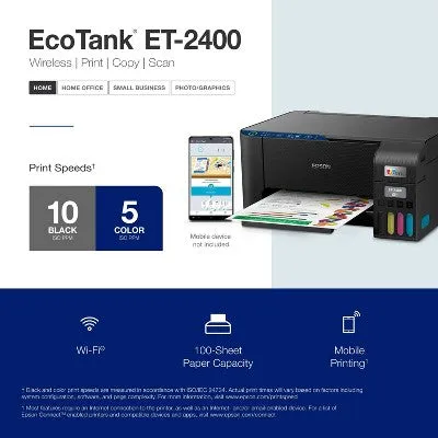 Epson EcoTank ET-2400 All-in-One Printer, Copier, Scanner - Black