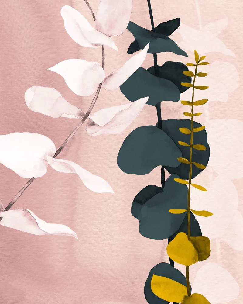 Eucalyptus Plant in Pink and Yellow Abstract Art