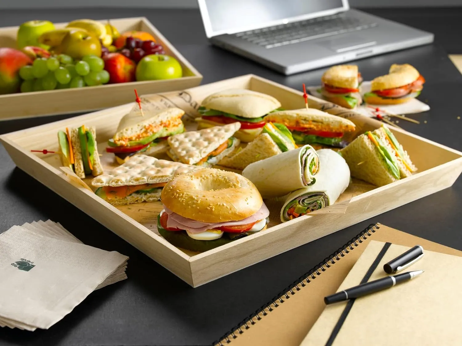 Heavy Duty Wooden Tray, Biodegradable Serving Wood Table Trays for Snacks