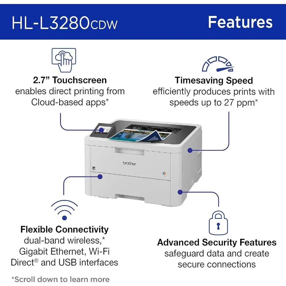 HL-L3280CDW Wireless Compact Digital Color Printer with Laser Quality Output, Duplex, Mobile Printing & Ethernet  Includes