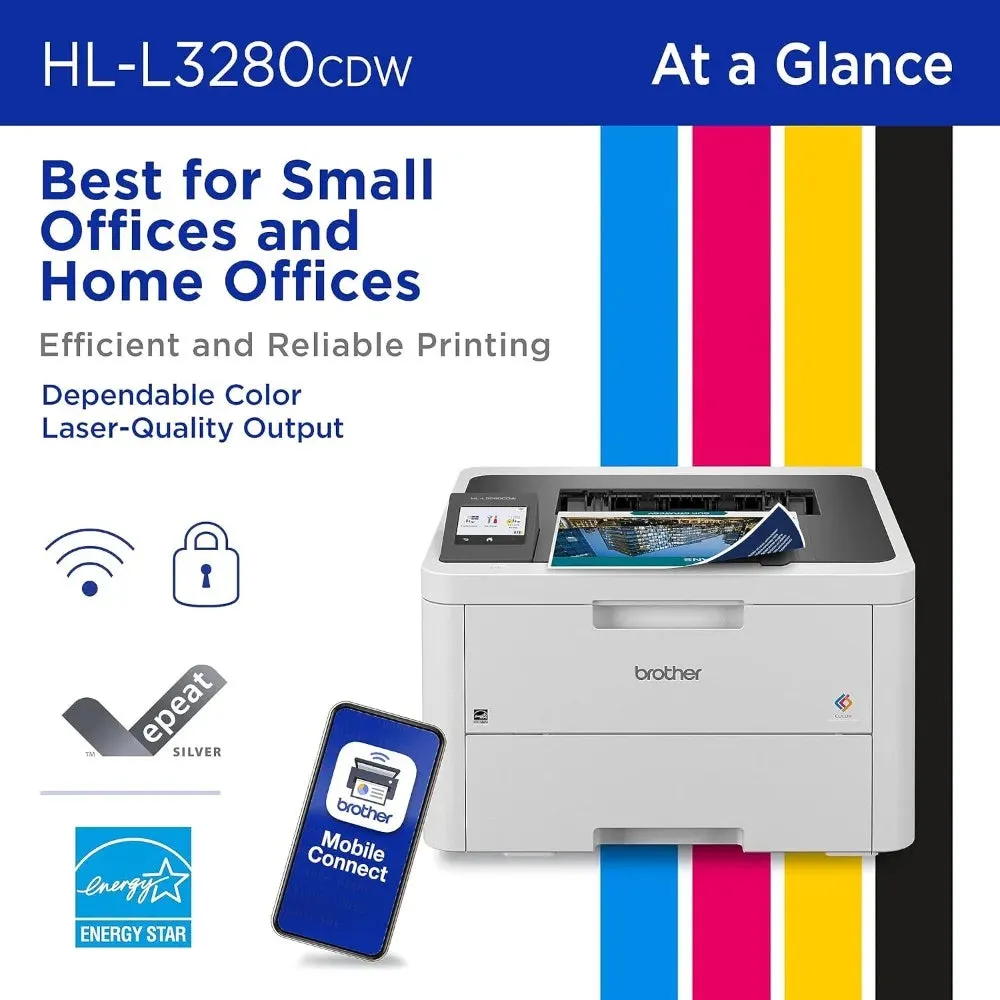 HL-L3280CDW Wireless Compact Digital Color Printer with Laser Quality Output, Duplex, Mobile Printing & Ethernet  Includes