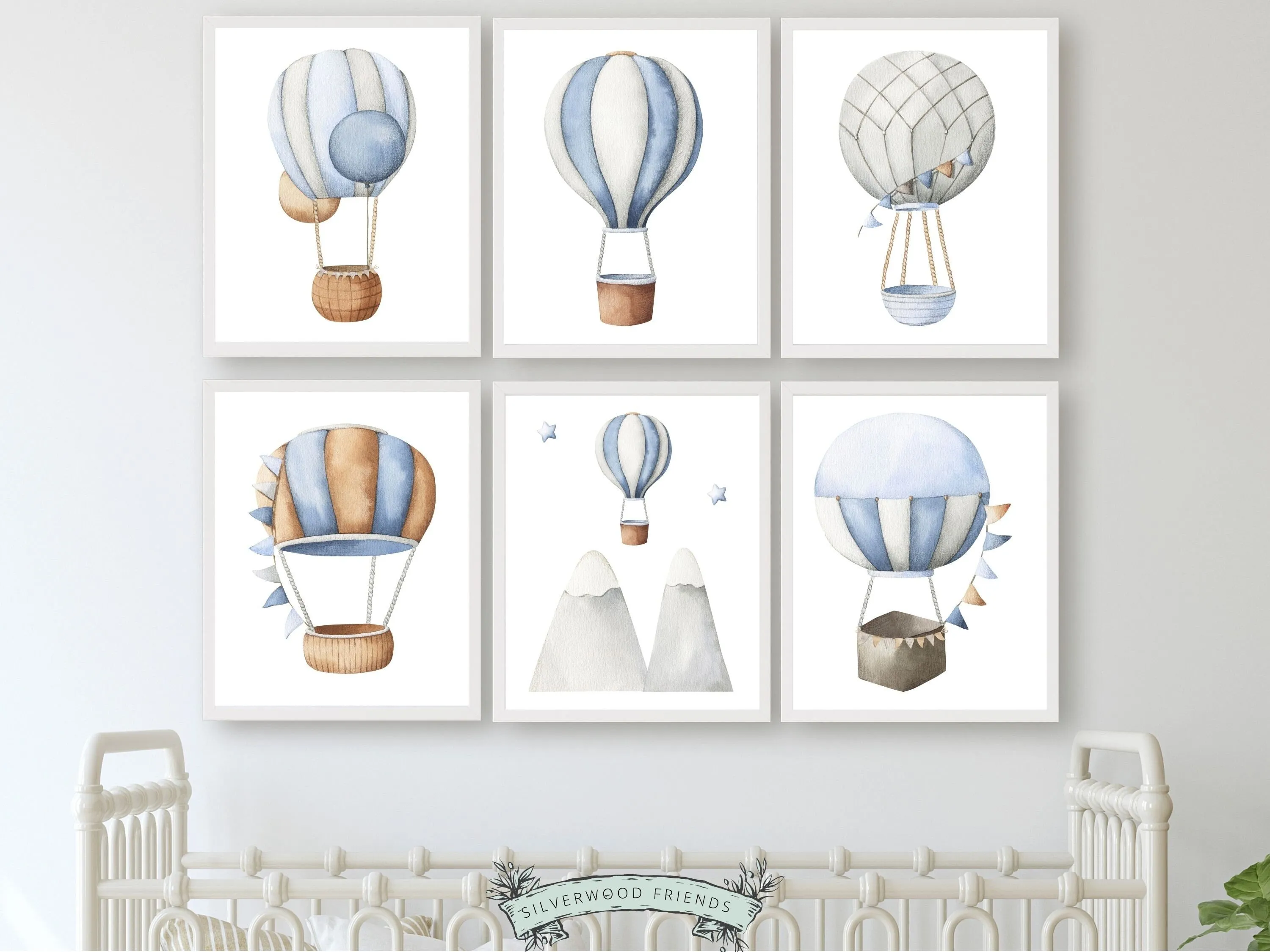 Hot Air Balloon Nursery Prints Set of 6