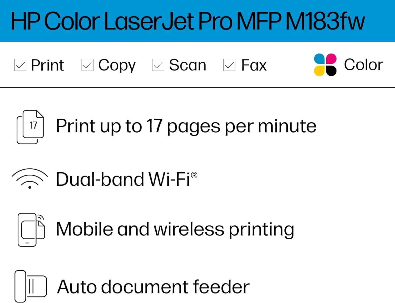 HP Color Laserjet Pro MFP M183fw Wireless All-in-One Printer for Home Office