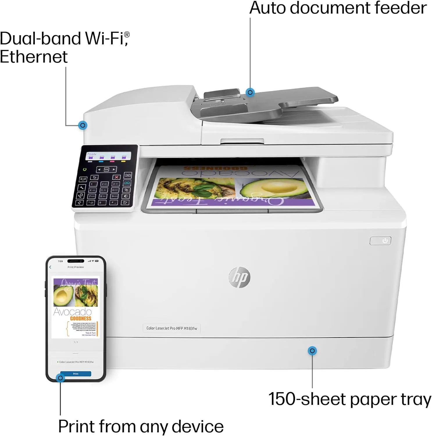 HP Color Laserjet Pro MFP M183fw Wireless All-in-One Printer for Home Office