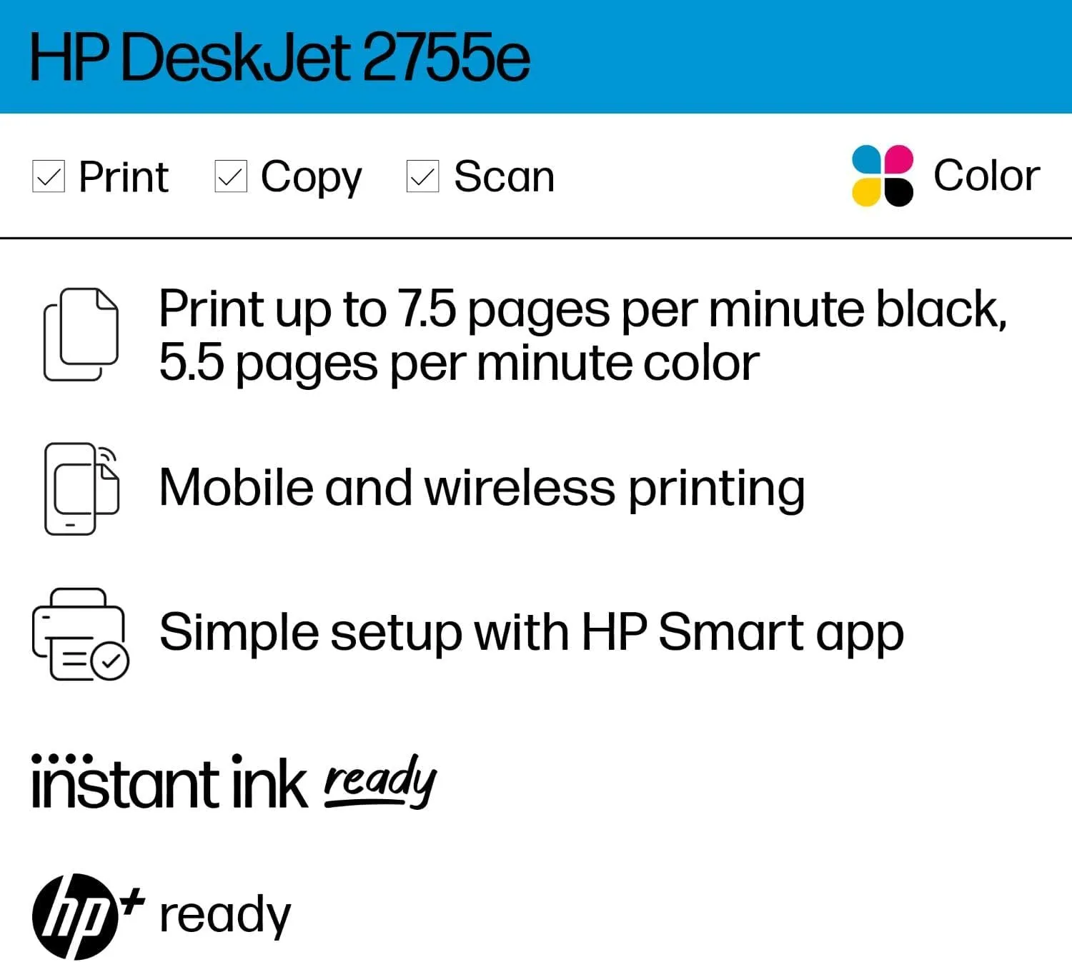 HP DeskJet 2755e All-in-One Printer with 3 Months Free Ink