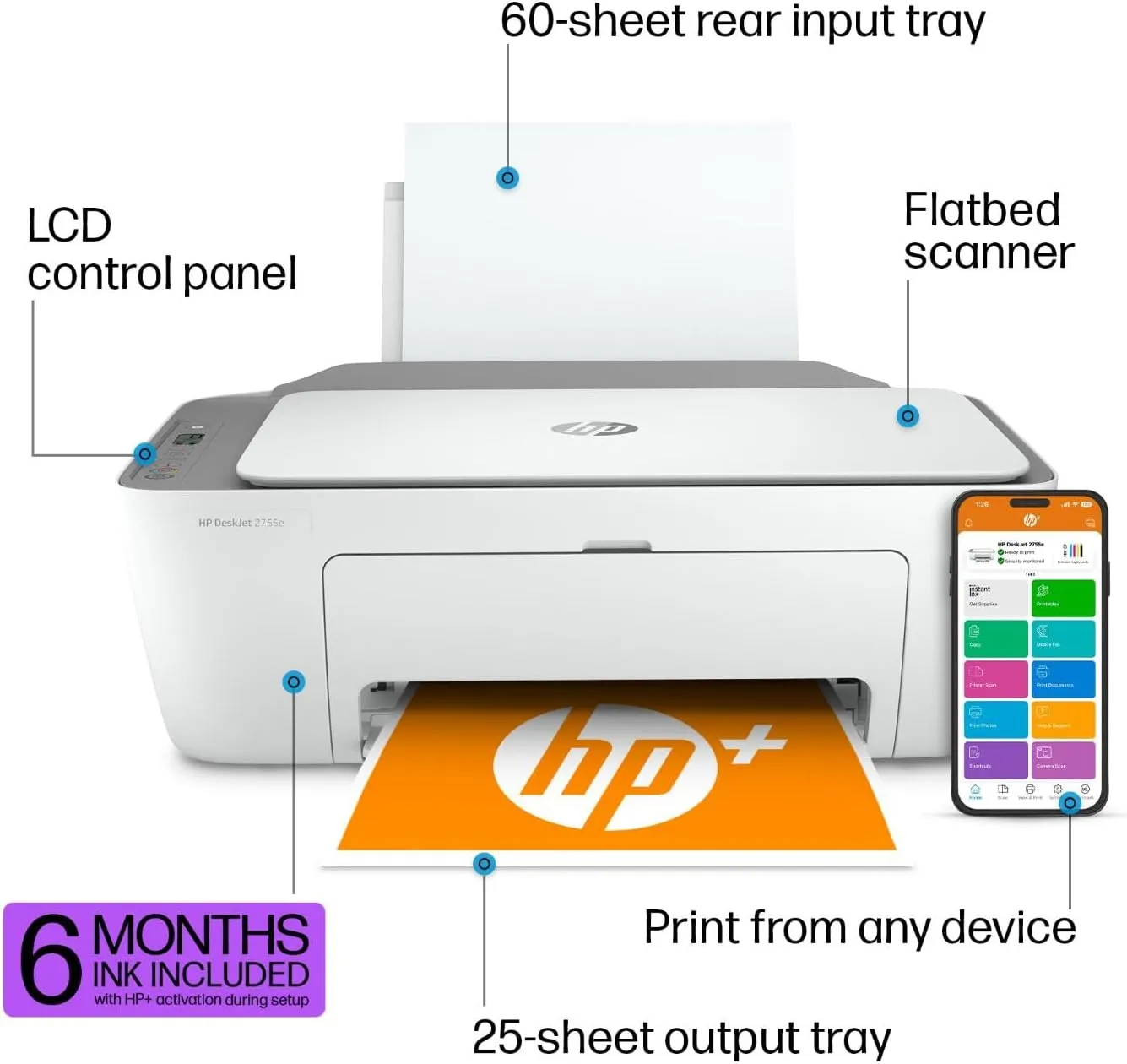 HP DeskJet 2755e All-in-One Printer with 3 Months Free Ink