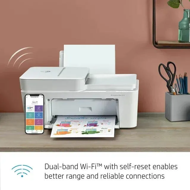 HP DeskJet Plus 4152 Wireless All-in-One Color Inkjet Printer (White) - Refurbished