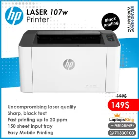 Hp Laser 107w | Mobile Printing | Black Printing | Wireless Printer (Brand New)