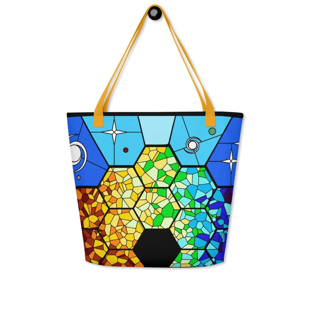 JWST Rising Stained Glass Design Tote Bag with Pocket