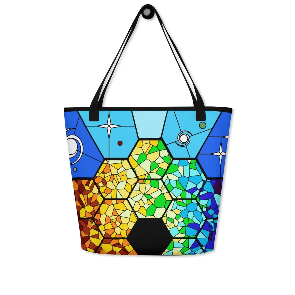 JWST Rising Stained Glass Design Tote Bag with Pocket