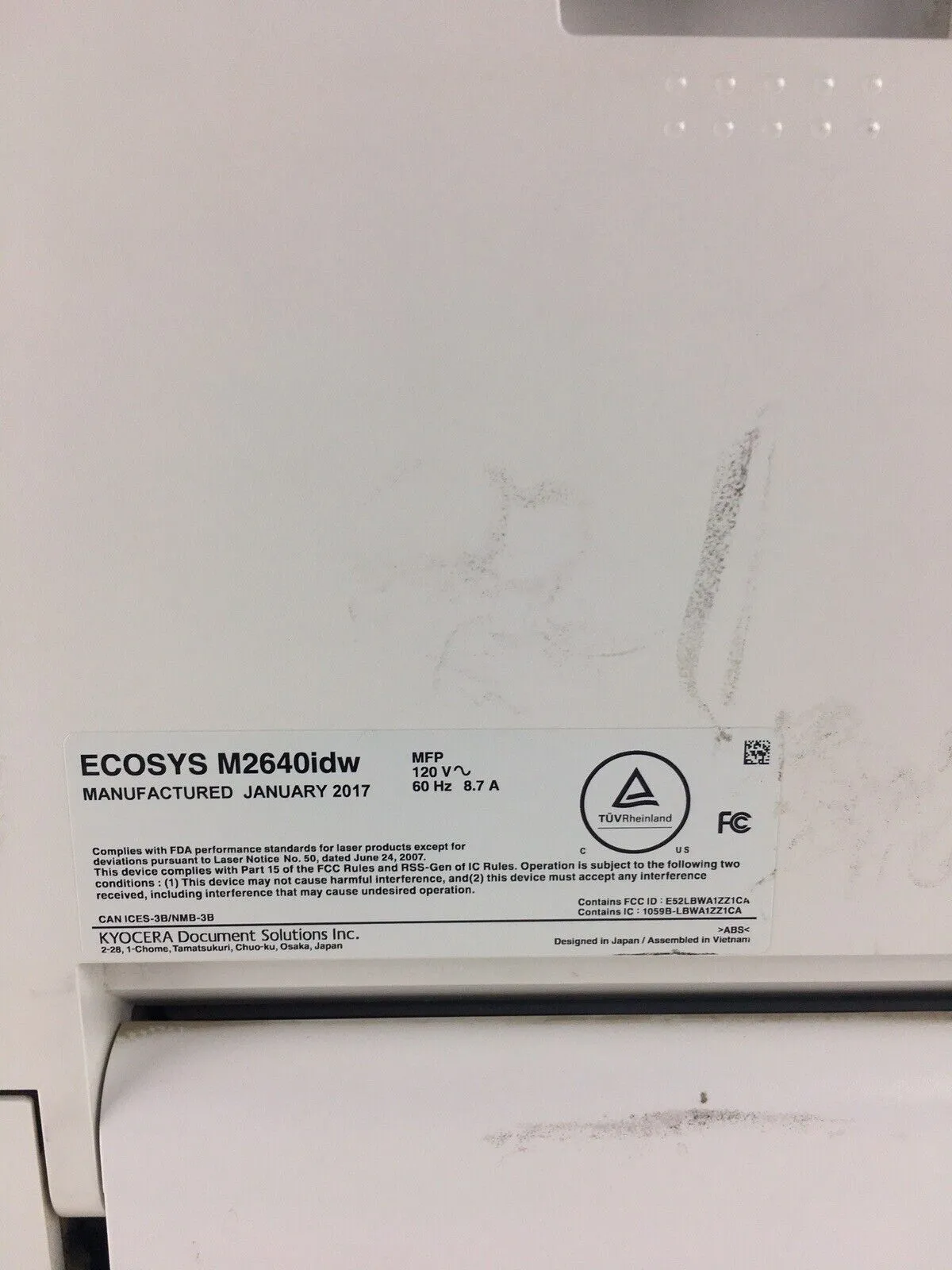 Kyocera ECOSYS M2640idw All-in-One Monochrome Laser Printer Tested Bad Wireless