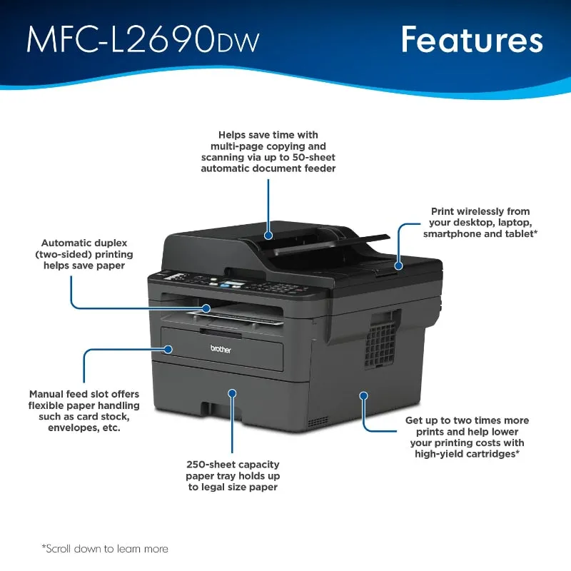 Laser All-in-One Printer, Duplex Printing, Wireless Connectivity