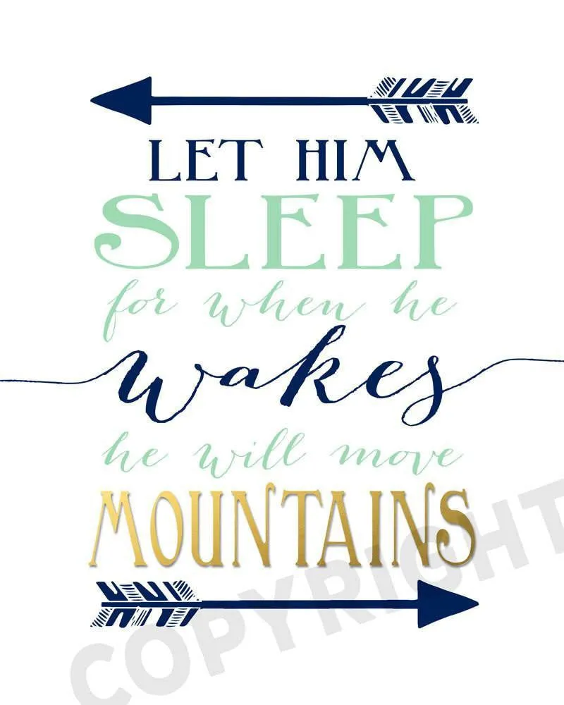 Let him sleep for when he wakes he will move mountains - Navy and Mint