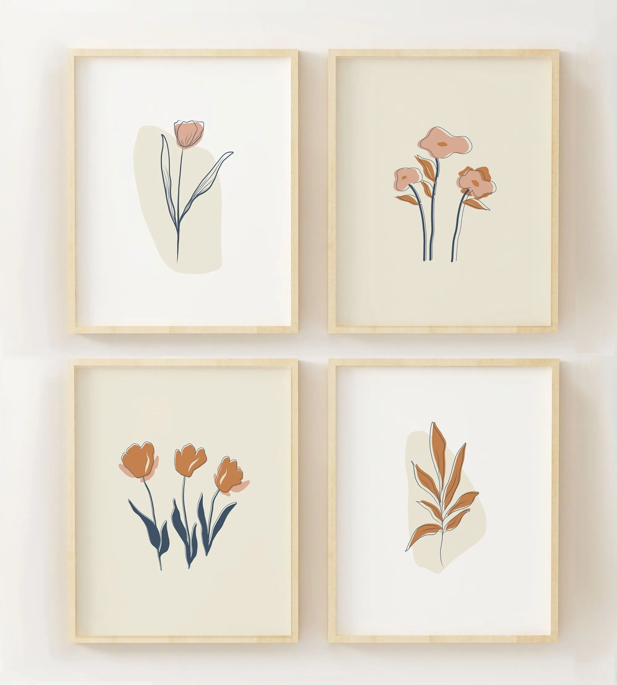 Line Floral Prints - Set of Four