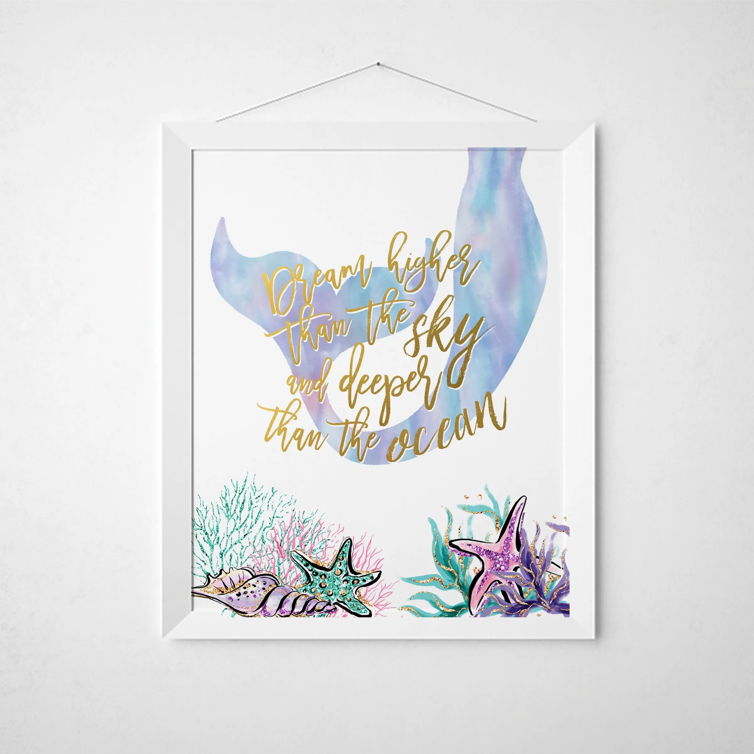 Mermaid Wall Art - Dream higher than the sky and deeper than the ocean in multi-color