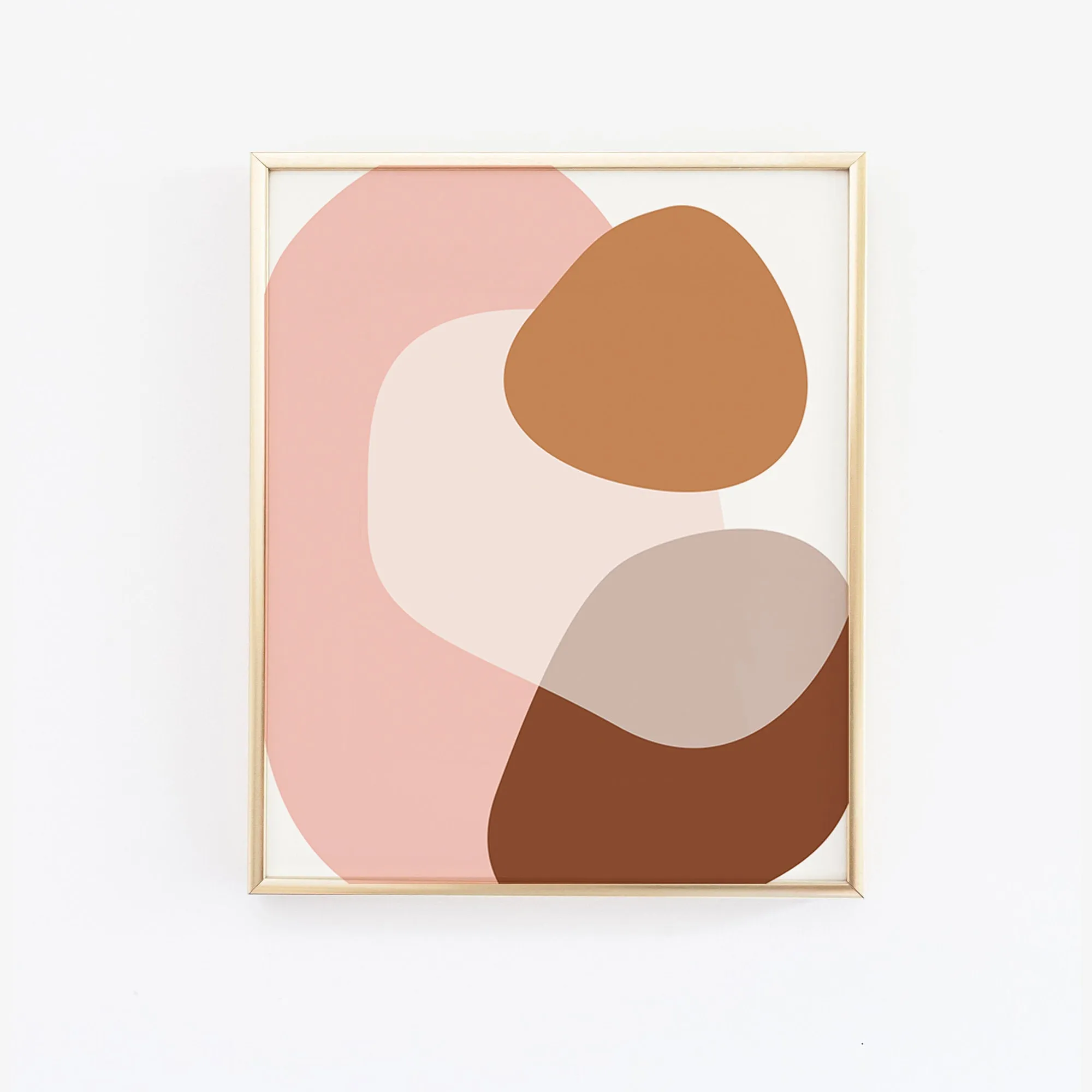 Mid Century Abstract Neutral Pink Shapes Art