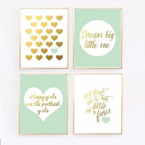 Mint and Gold Nursery Prints - Set of 4