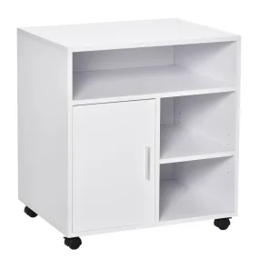 Multi-Storage Printer Stand Unit Office Desk Side Mobile Storage w/ Wheels Modern Style 60L x 50W x 65.5H cm - White