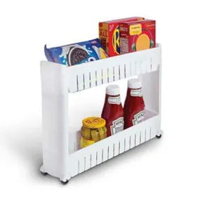 Multipurpose 2 Layer Slim Side Space Saving Storage Organizer Rack Shelf