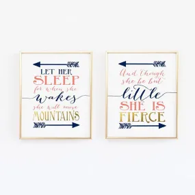 Navy Coral Nursery Print Set - And though she be but little/Let her sleep