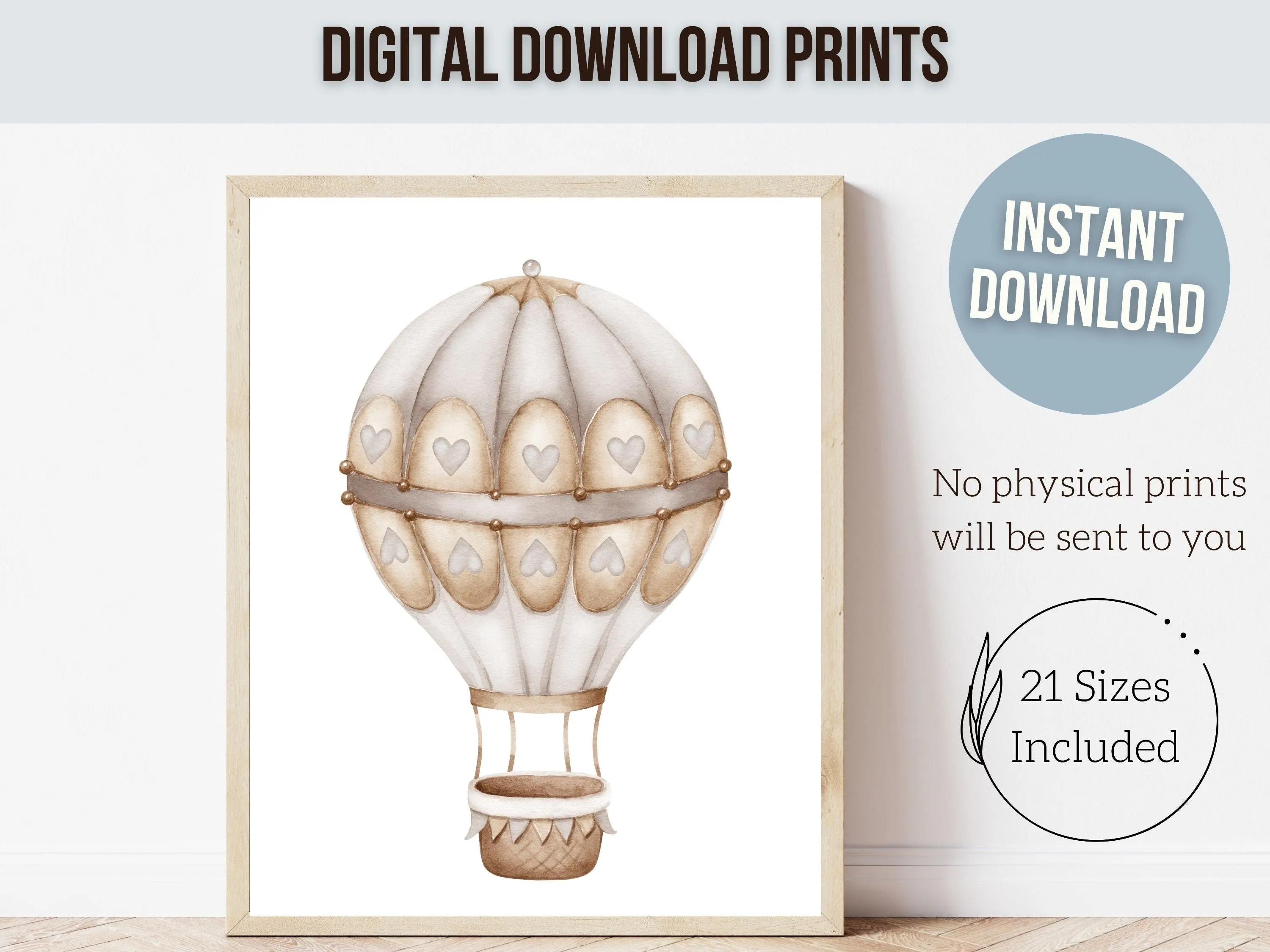 Neutral Hot Air Balloon Nursery Prints - Set of 4