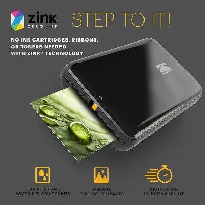 NEW - KODAK Step Instant Printer Bluetooth/NFC Wireless Photo Printer with ZINK Technology & KODAK App for iOS & Android (Black) Prints 2x3” Sticky-Back Photos.