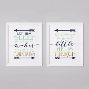 Nursery Print Set for a boy -  "And though he be but little" and "Let him sleep for when he wakes"