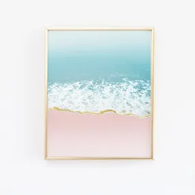 Pink and Blue Coastal Beach Wave Art