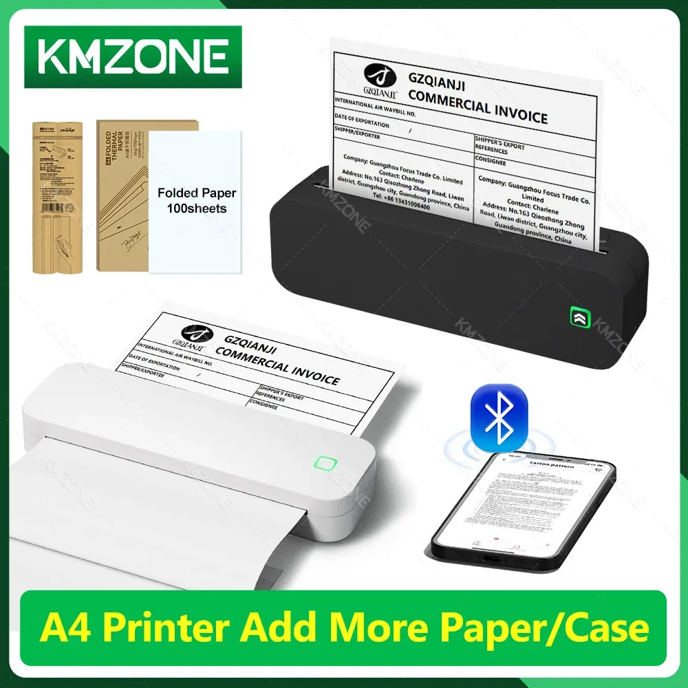 Portable Mini Thermal Printer Bluetooth with A4 Roll Paper Case Bag for Mobile Phone Office Documents PDF World Printing