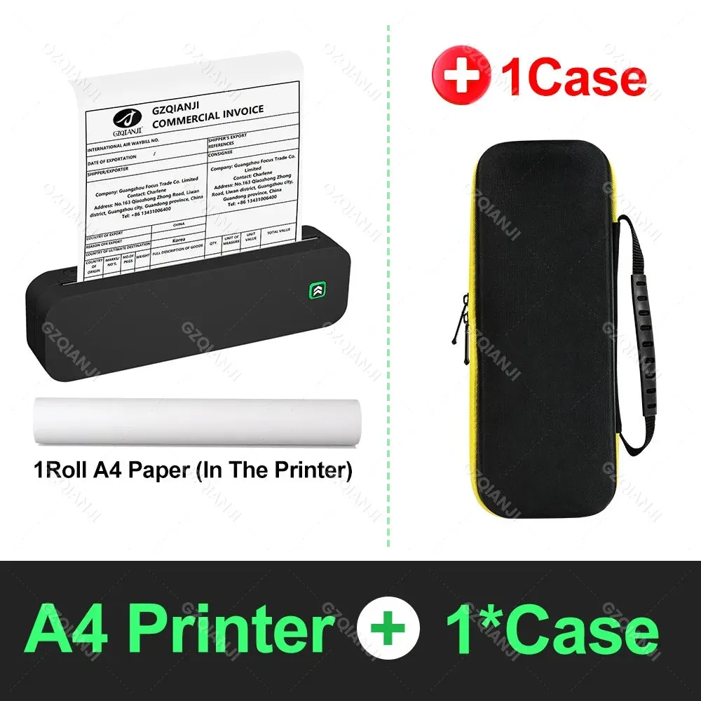 Portable Mini Thermal Printer Bluetooth with A4 Roll Paper Case Bag for Mobile Phone Office Documents PDF World Printing