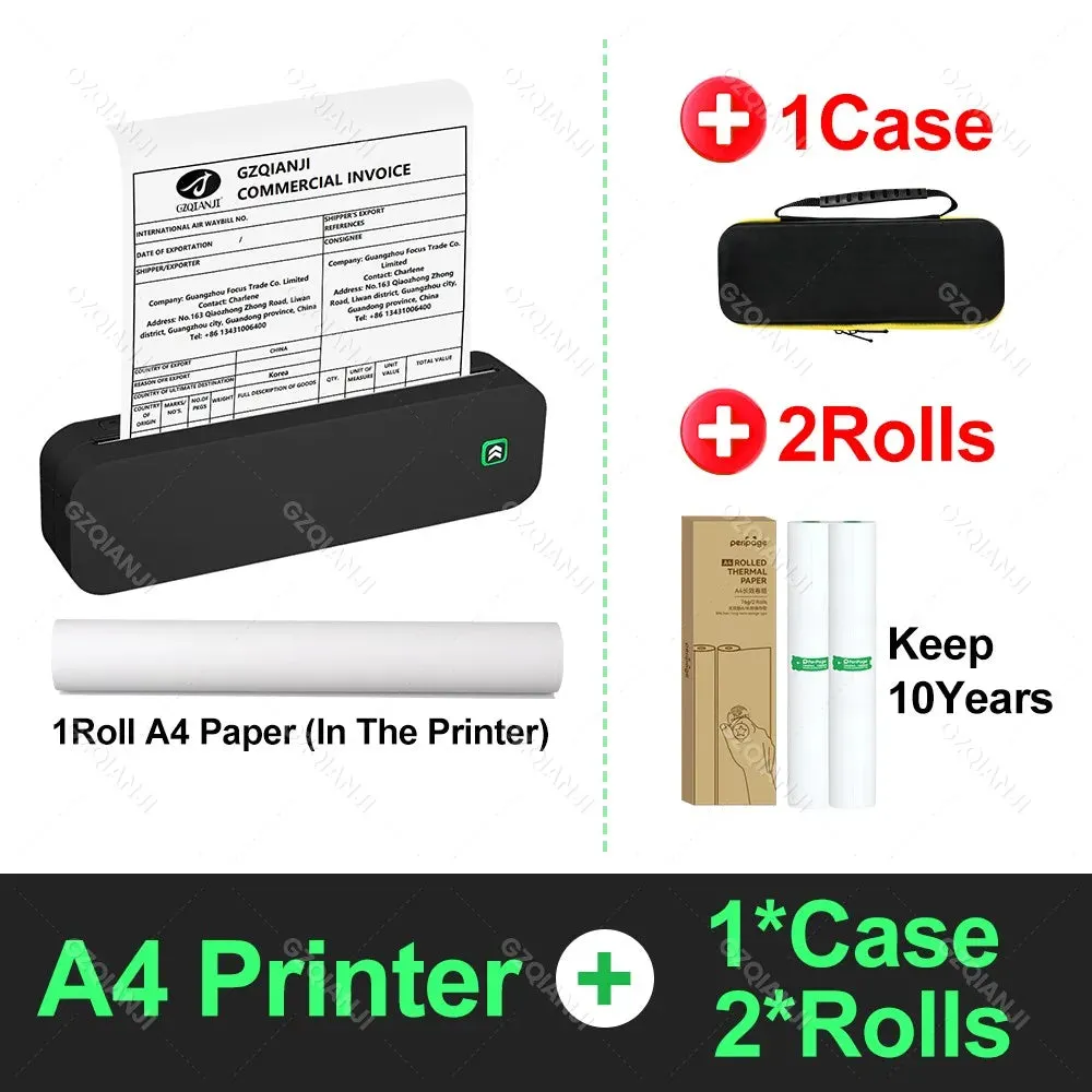 Portable Mini Thermal Printer Bluetooth with A4 Roll Paper Case Bag for Mobile Phone Office Documents PDF World Printing