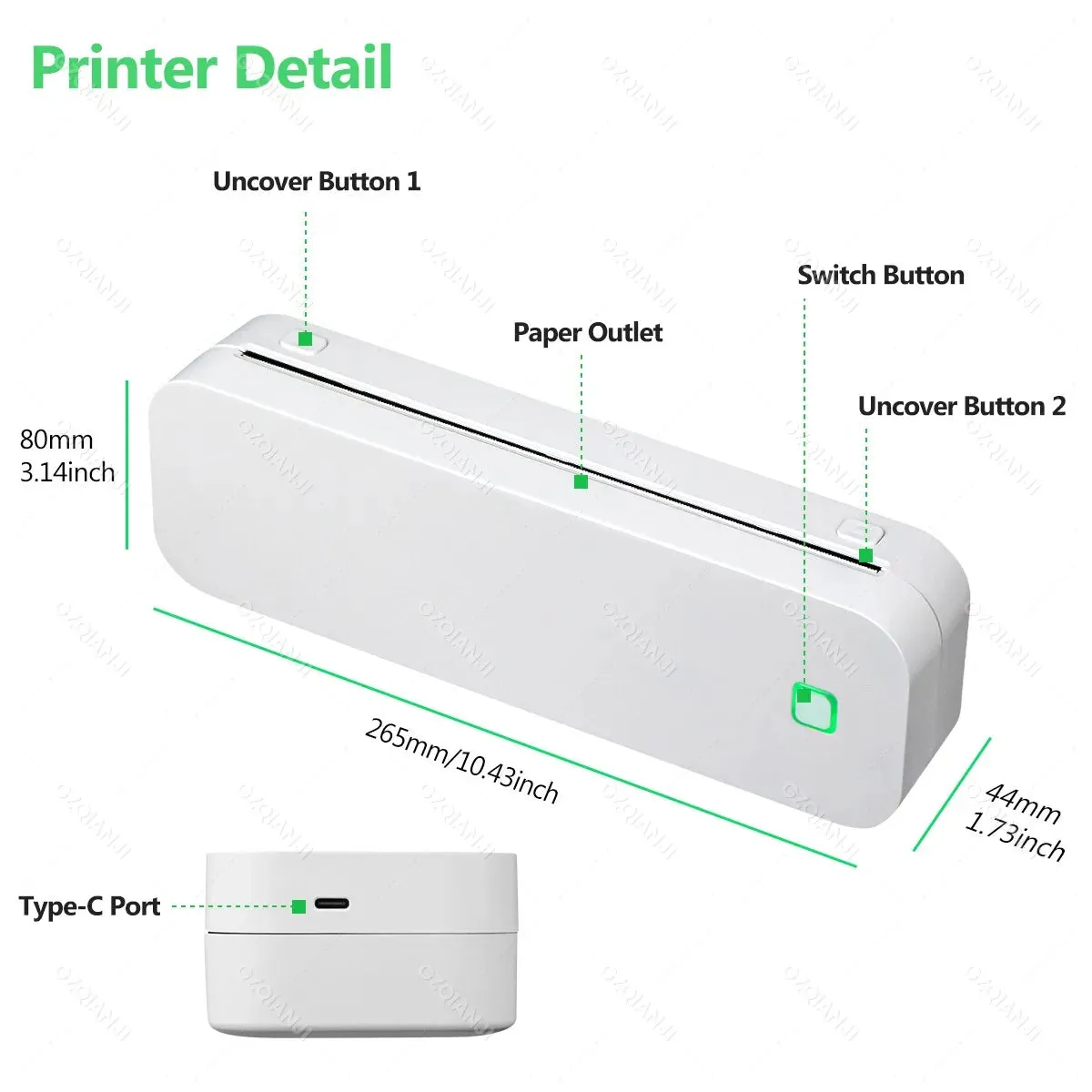 Portable Mini Thermal Printer Bluetooth with A4 Roll Paper Case Bag for Mobile Phone Office Documents PDF World Printing