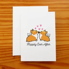 "Happily Ever After" Corgi Wedding Greeting Card | 2 Brides