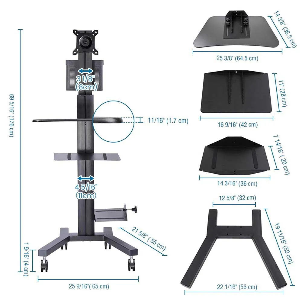 Rolling Mobile Workstation Computer Cart Sit Stand