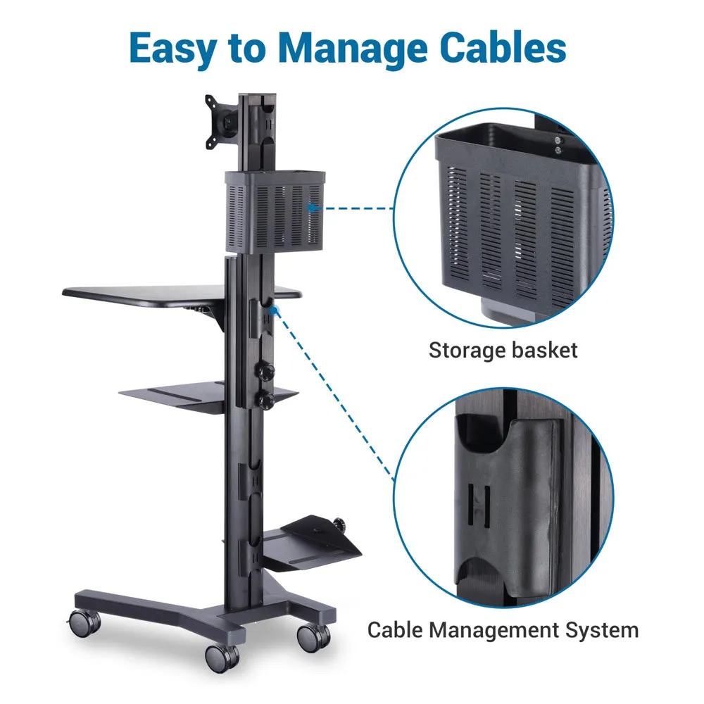 Rolling Mobile Workstation Computer Cart Sit Stand