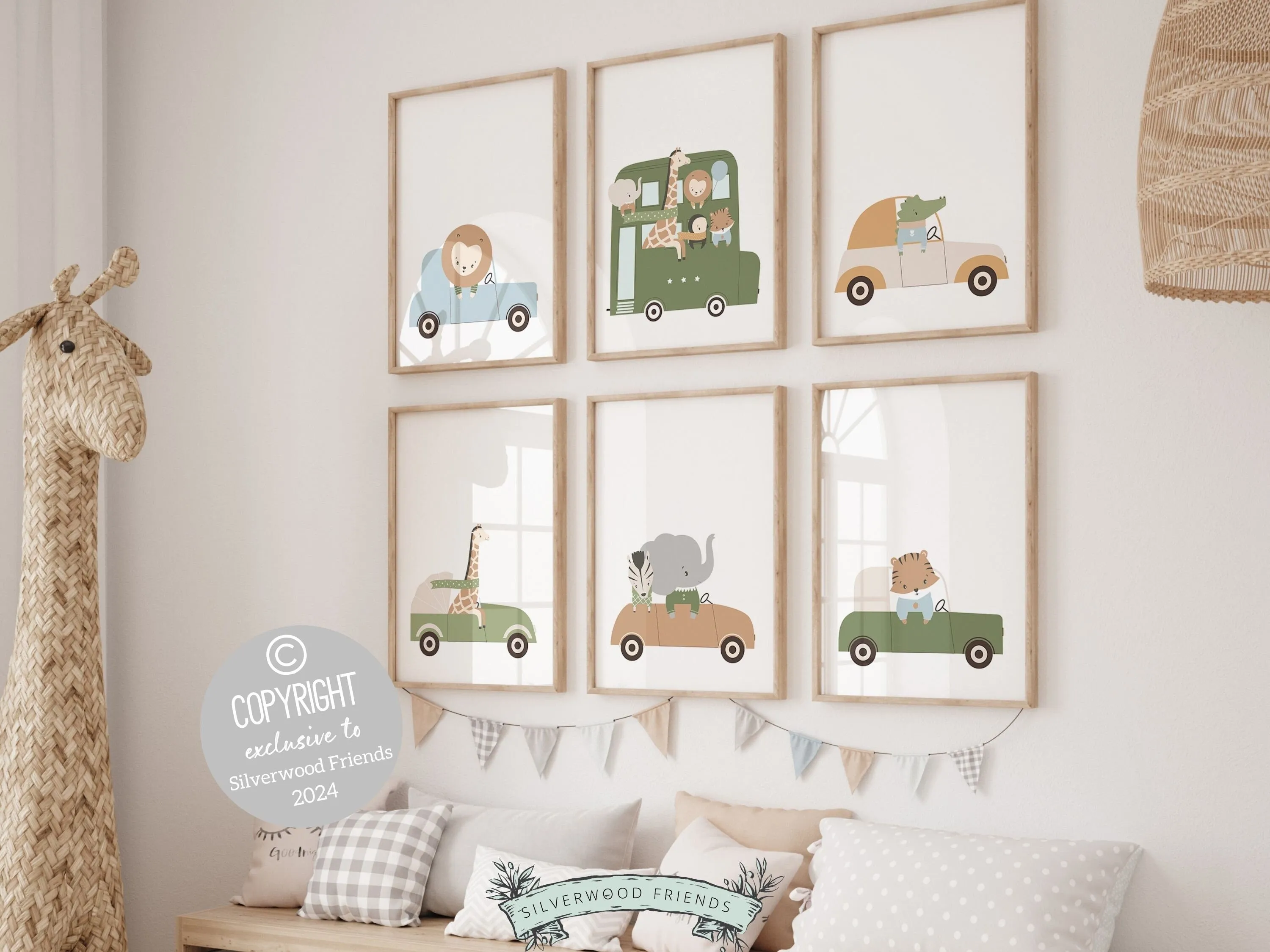 Safari Animal's Driving Cars Print Set of 6