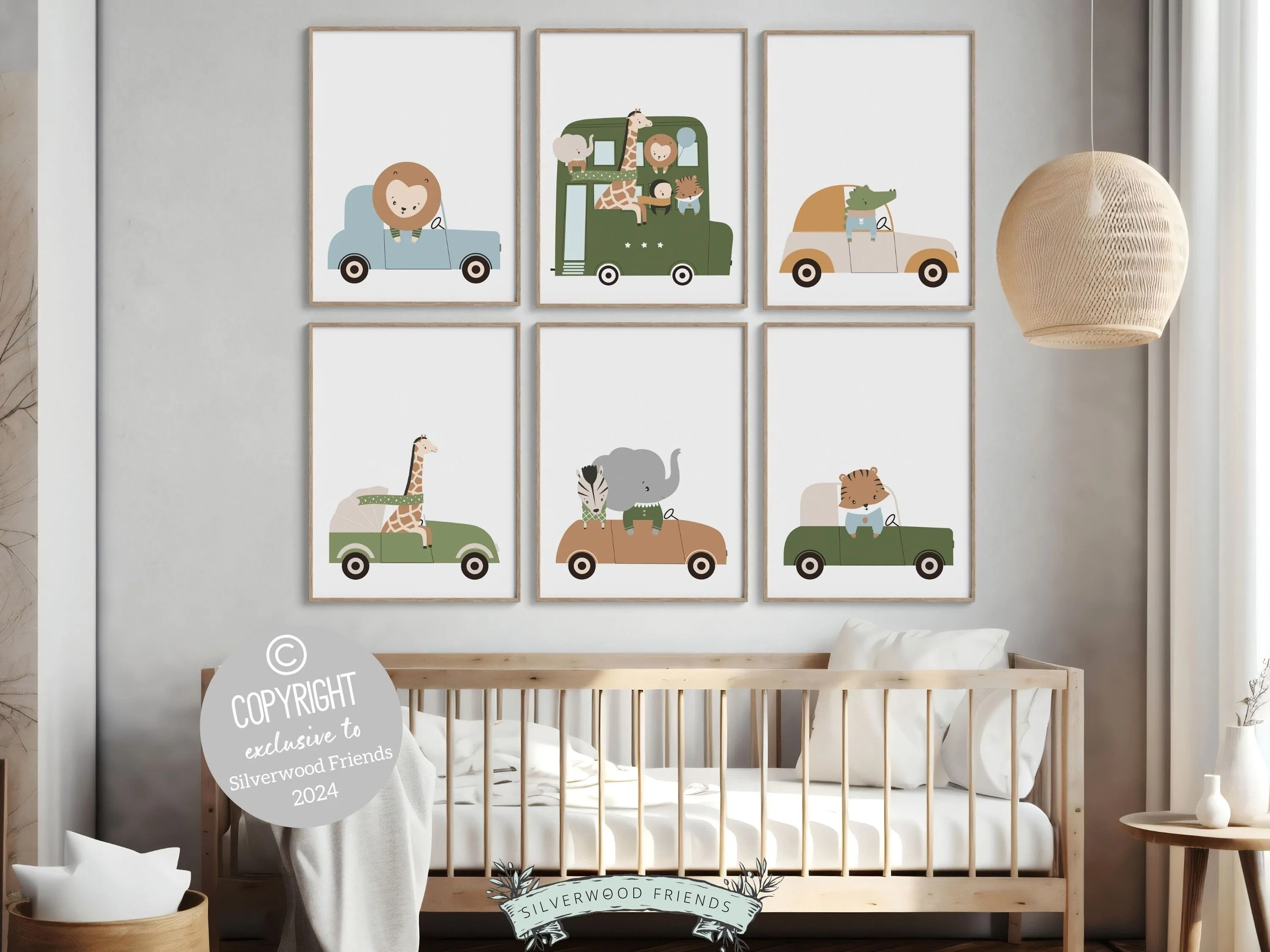 Safari Animal's Driving Cars Print Set of 6