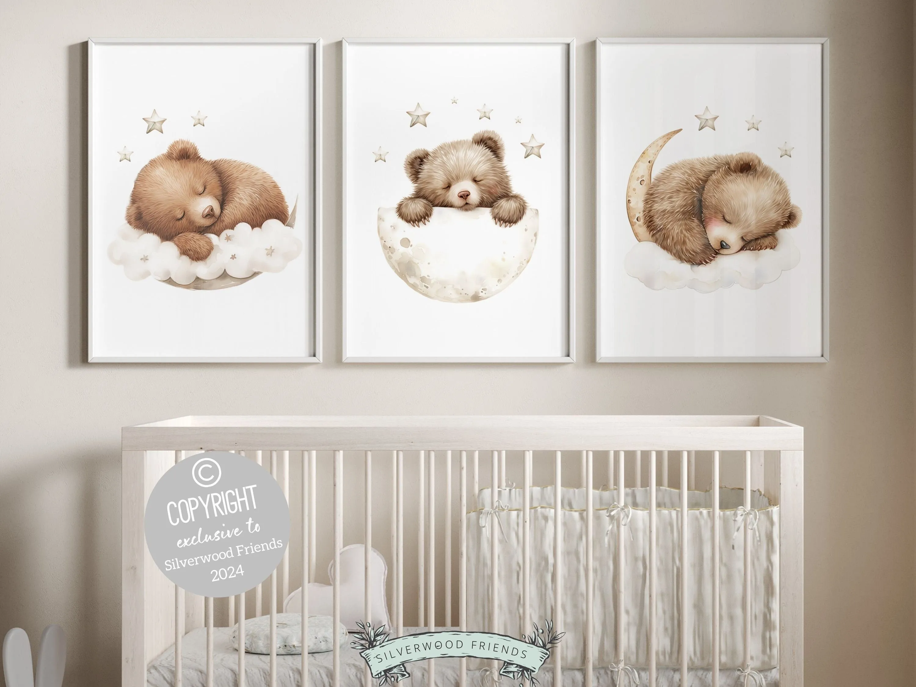 Sleeping Teddy Bear Nursery Prints - Set 1