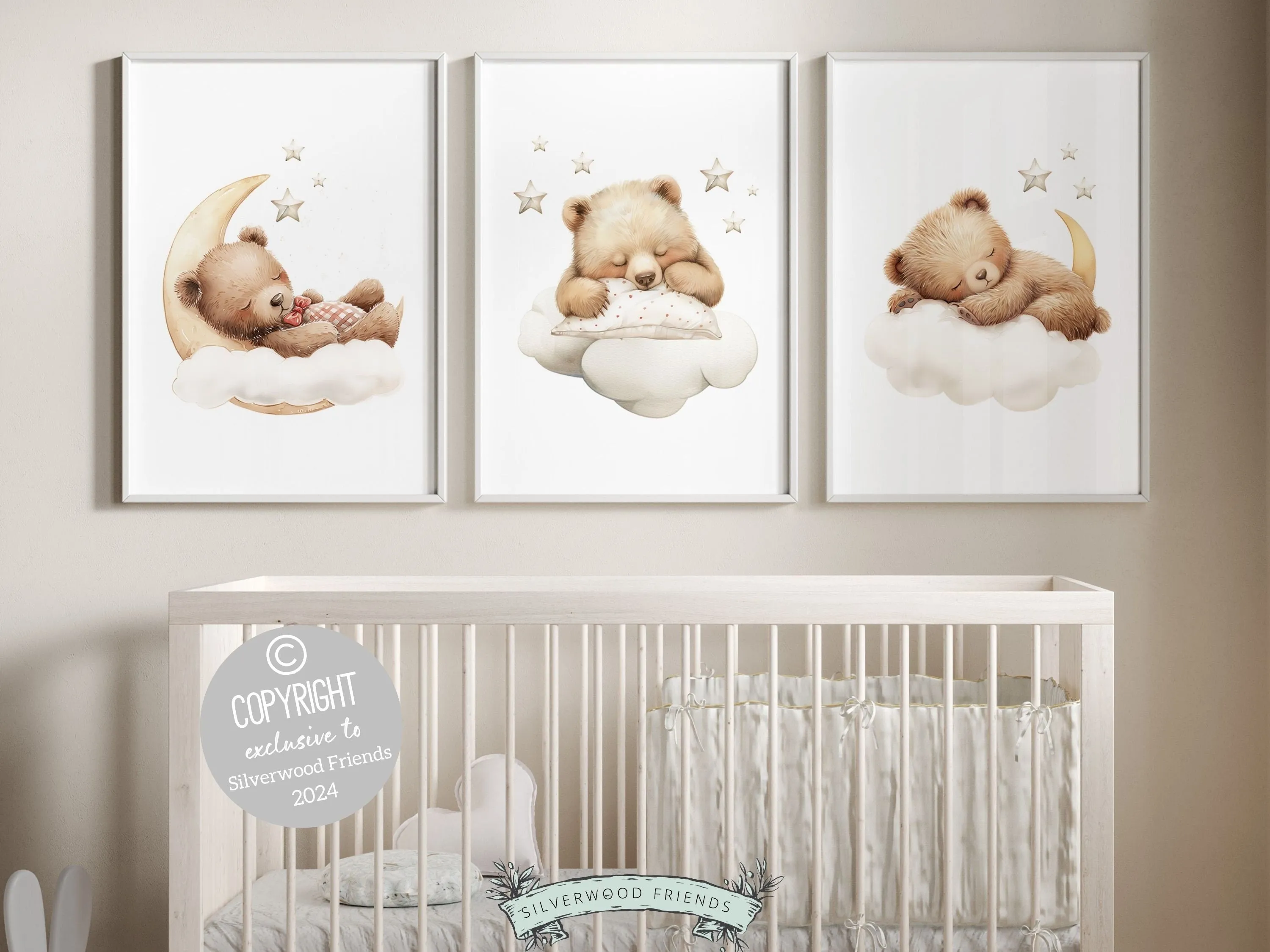 Sleeping Teddy Bear Nursery Prints - Set 2