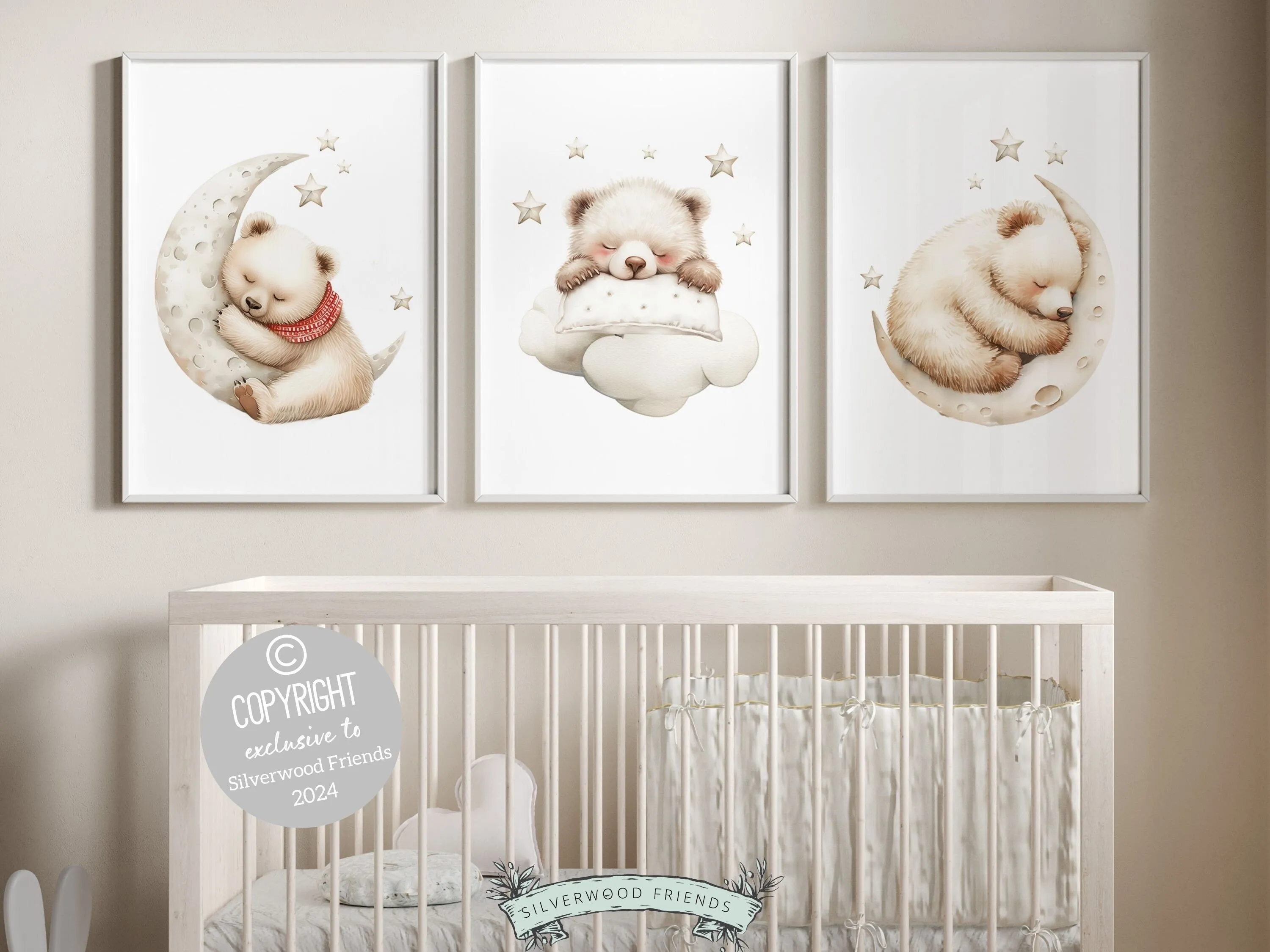 Sleeping Teddy Bear Nursery Prints - Set 4